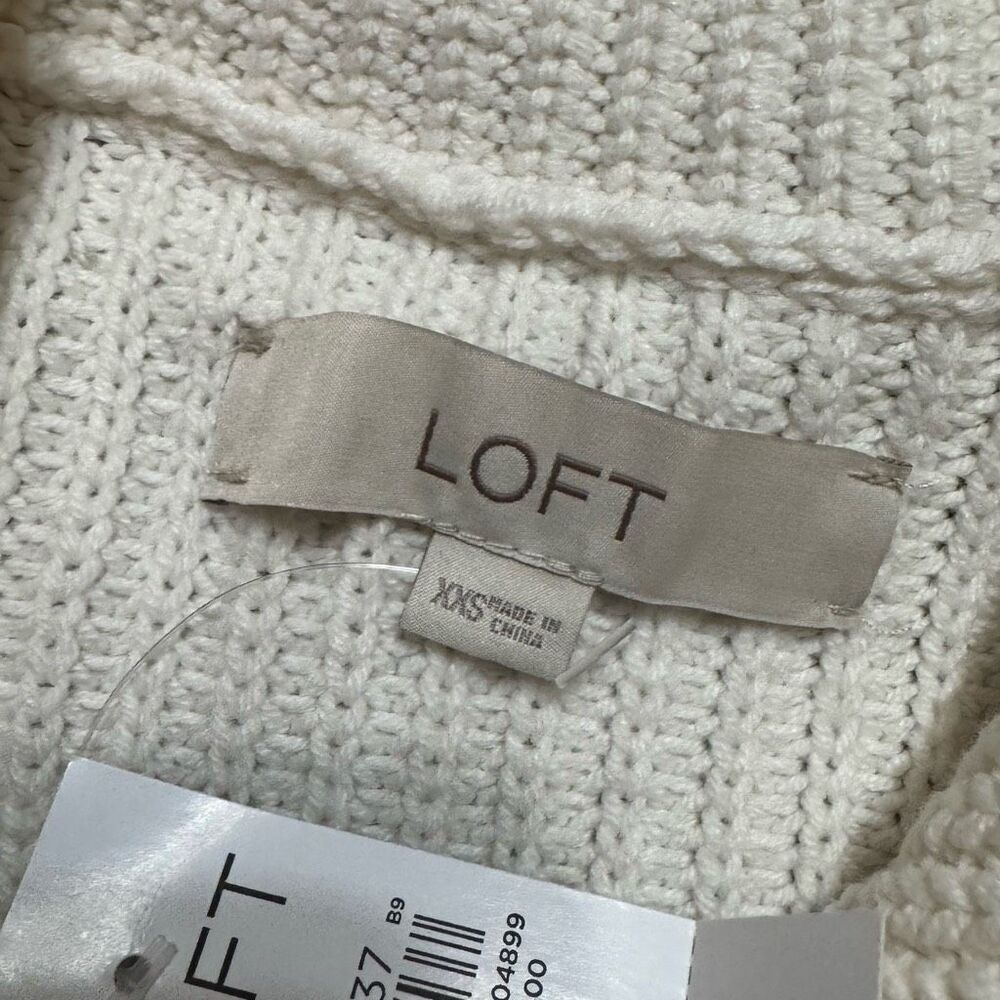 Loft tipped ribbed sweater jacket cream‎ navy blue trim  xxs - Picture 8 of 11